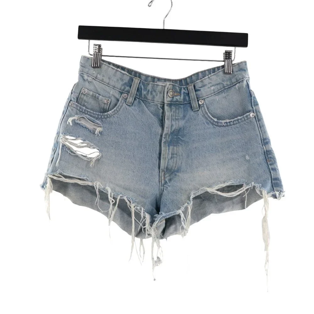 Zara Button Fly Shorts Women 6 Light Blue Resort Travel‎ Festival Beach Vacation